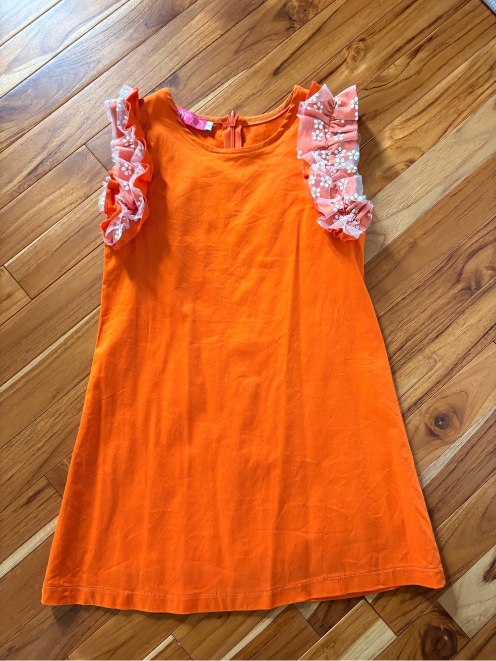 Bright Orange Ruffle Sleeve Dress